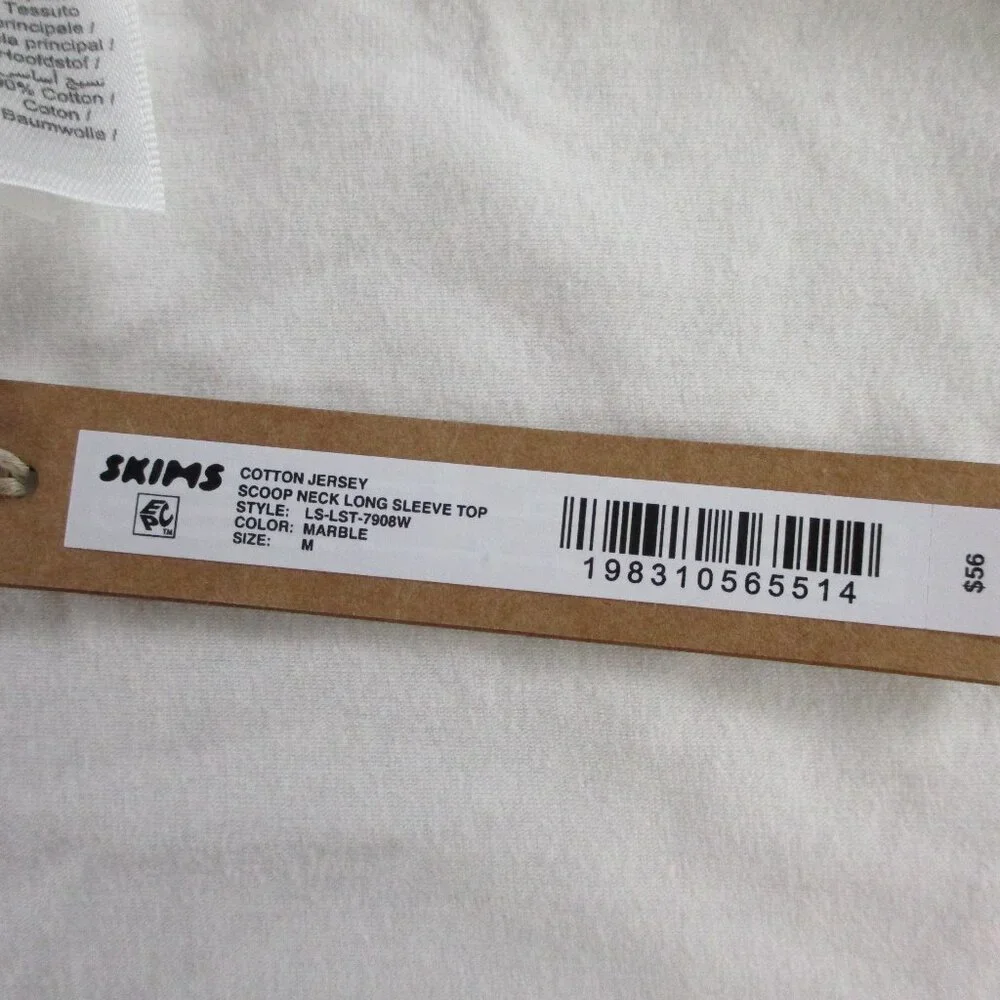 SKIMS Cotton Jersey Long Sleeve Scoop Neck T Shirt Womens Medium Marble Top NWT - Picture 4 of 9